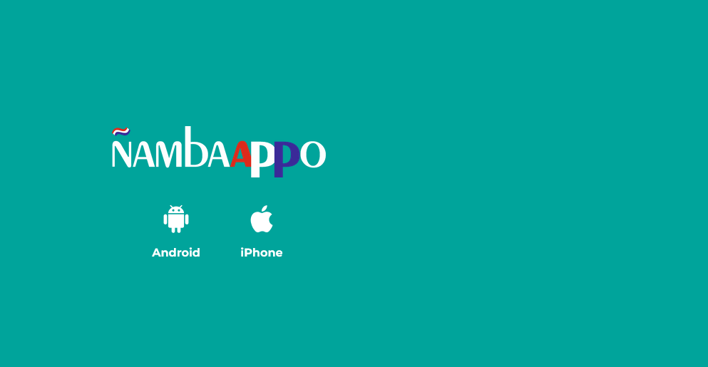logo de la aplicacion Ñambaapo con enlaces de descarga para android y iphone